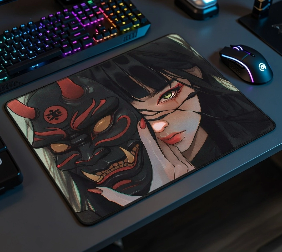 Tapis de souris gaming Masque Oni & Geisha