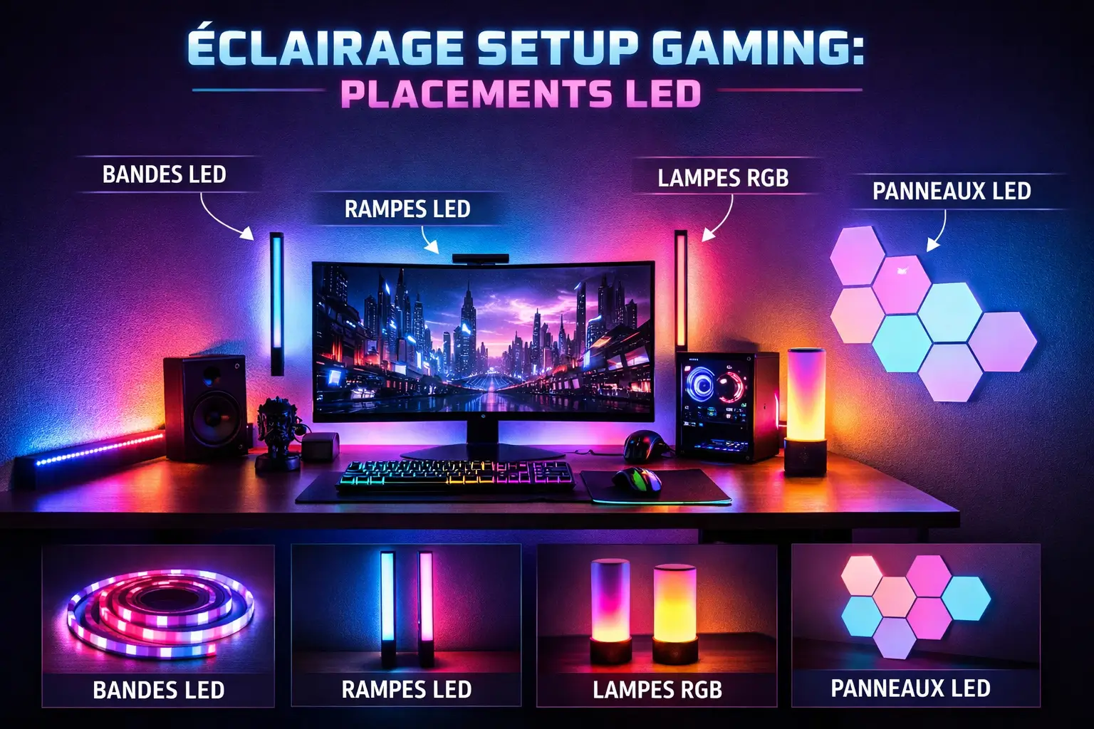 Éclairage setup gaming placements LED