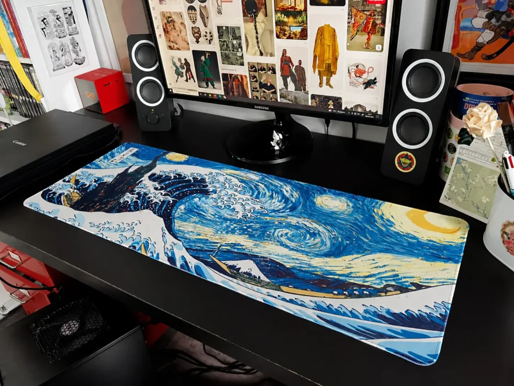 Setup bureau gaming avec deskmat XXL